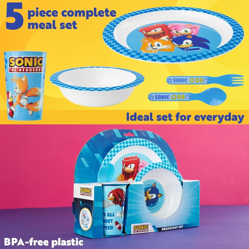 Get Trend Sonic the Hedgehog Dinnerware Sets for Kids, 5 Pc Tableware, Plate, Bowl, Cup, Spoon, Fork, Plates and Bowls Set, Gifts for Kids (Blue Sonic The Hedgehog) - Image 3